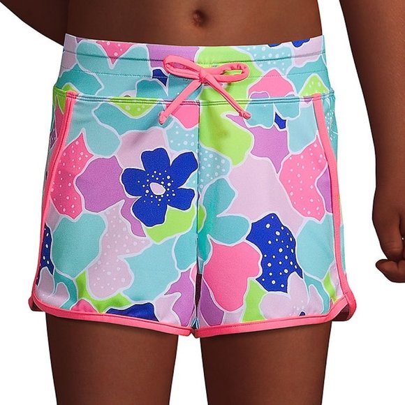 LAST ONE- Lands' End Girls Slim Quick Dry Elastic Waist Swim Shorts - Picture 3 of 4